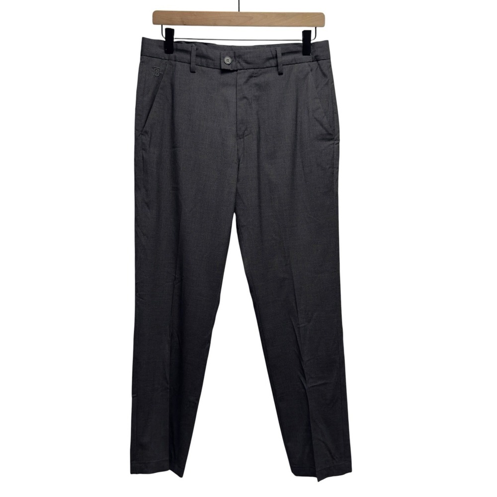 Burberry TB Monogram Mens Sz 30 (26.5 Inseam) Gray Wool Straight Leg Dress Pants